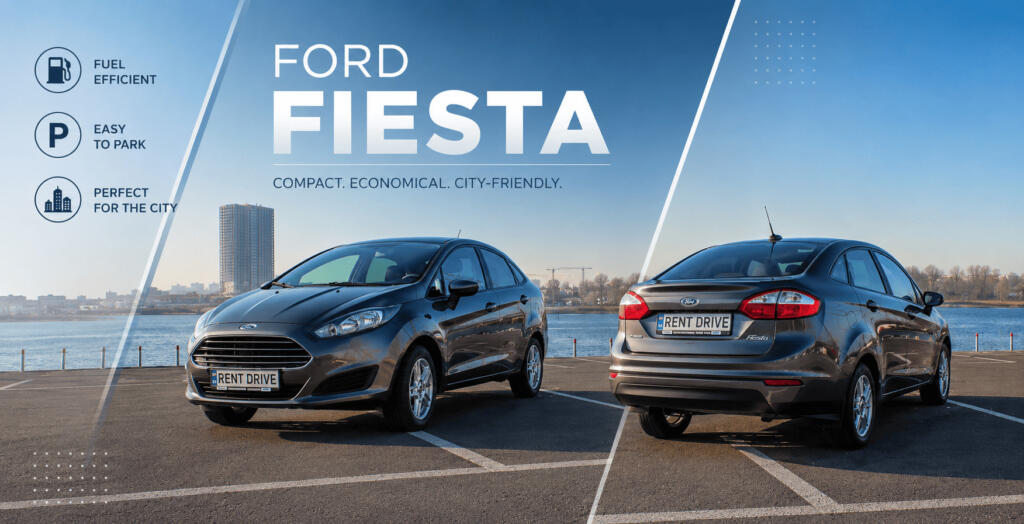 Ford Fiesta car rental in Kyiv — compact, fuel efficient city car at RentDrive